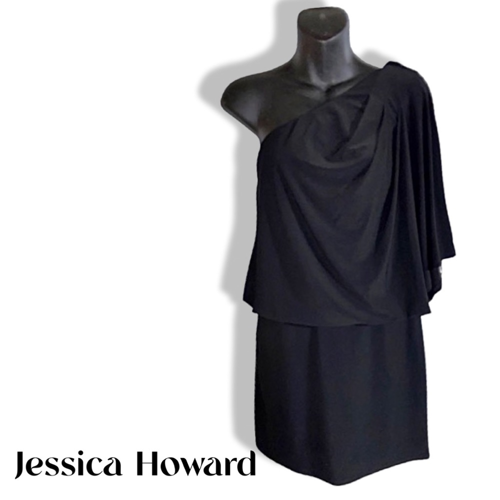 Woman's Black Jessica  Howard Dress, Off The Shoulder Above the Knee Dress